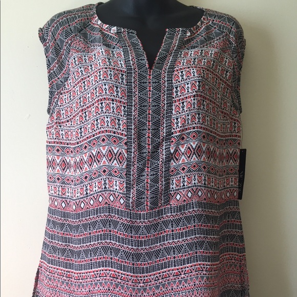 Nic + Zoe Aztec Sleeveless Black Coral size PP - Picture 1 of 3